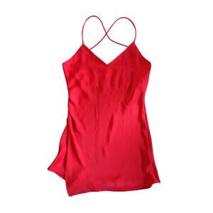 Zara Y2K Slip Dress Small Red Satin Micro Mini Strappy Asymmetric Going Out Club